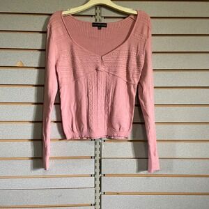 Almost‎ Famous Ribbed Knit Top Sweetheart Neckline Long Sleeve Pink XL Juniors
